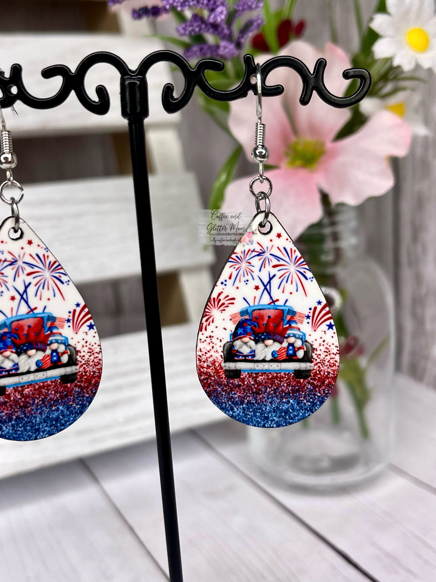 Trucking' American Gnomes Teardrop Earrings