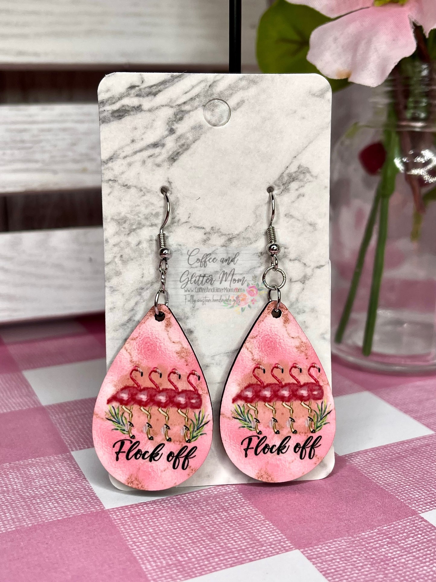 Flock Off Flamingo Teardrop Earrings RTS