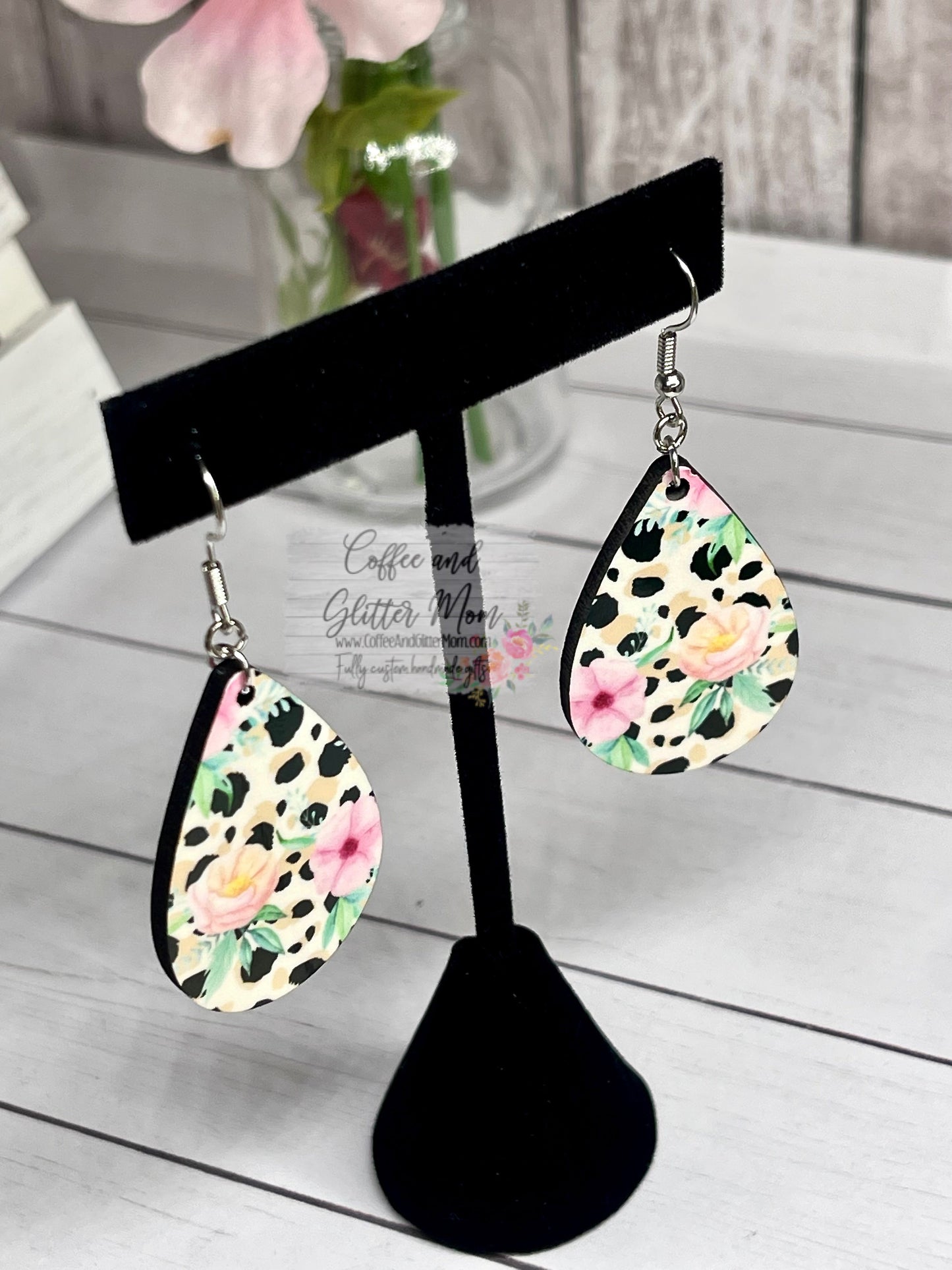 Floral Animal Print Teardrop Earrings RTS