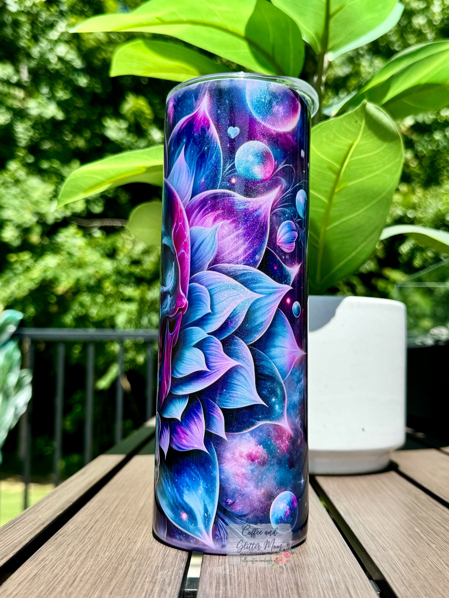 Purple Floral Skull Holographic Skinny Tumbler