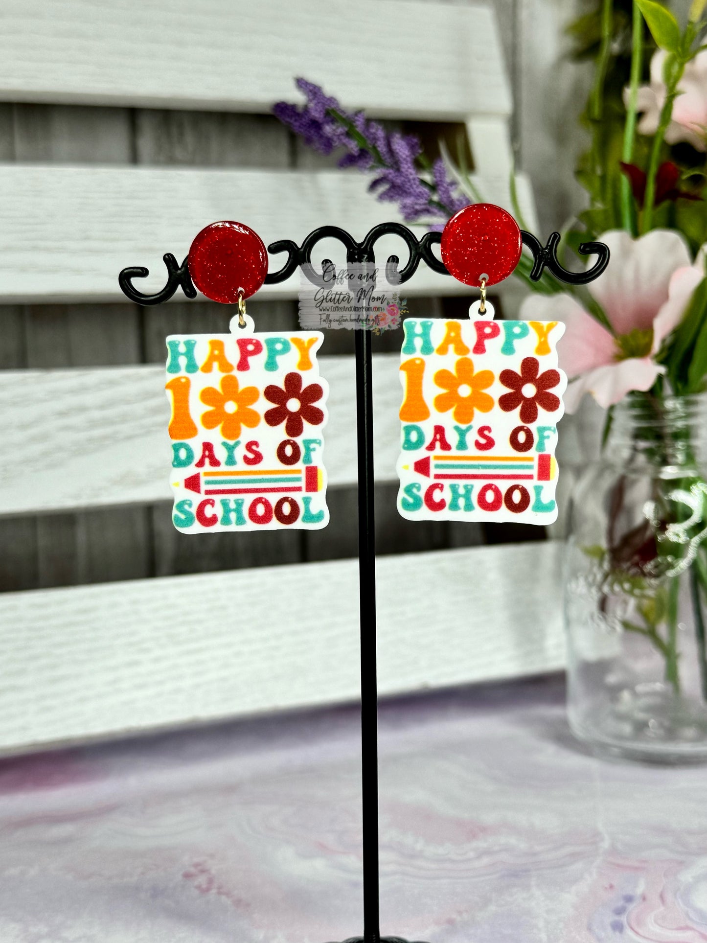 Happy 100 Days of School Acrylic Earrings