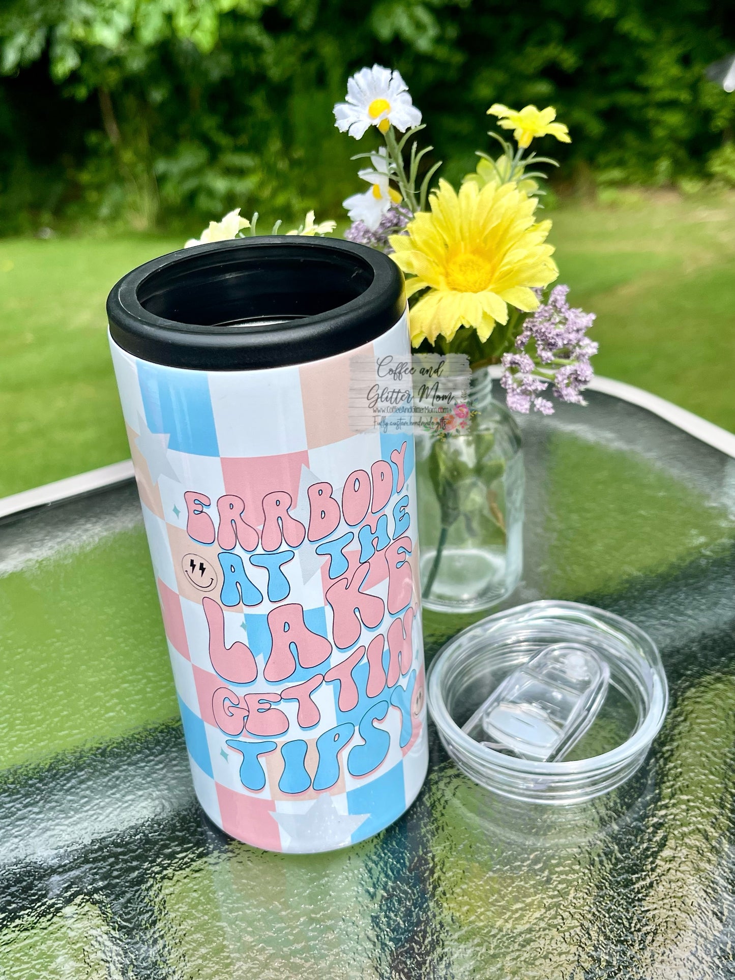 Everybody At The Lake Gettin' Tipsy Skinny Can Cooler Duo-Lid Tumbler