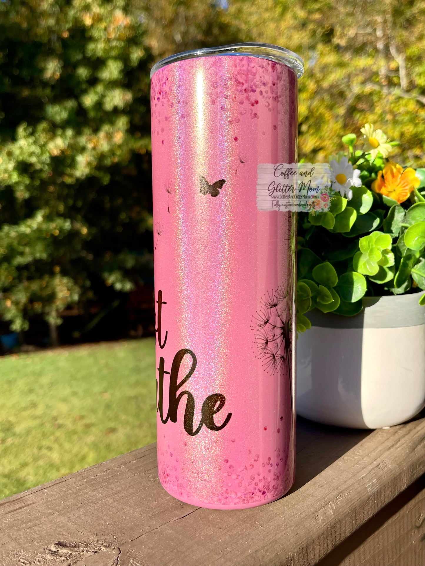 Just Breathe 20oz Holographic Pink Skinny Tumbler