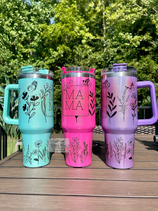 Mama Purple 40oz Stan Dupe Holographic Travel Tumbler
