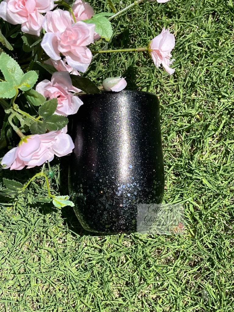 Black and GunmetalChunky 15oz Wine Tumbler with Lid and Straw