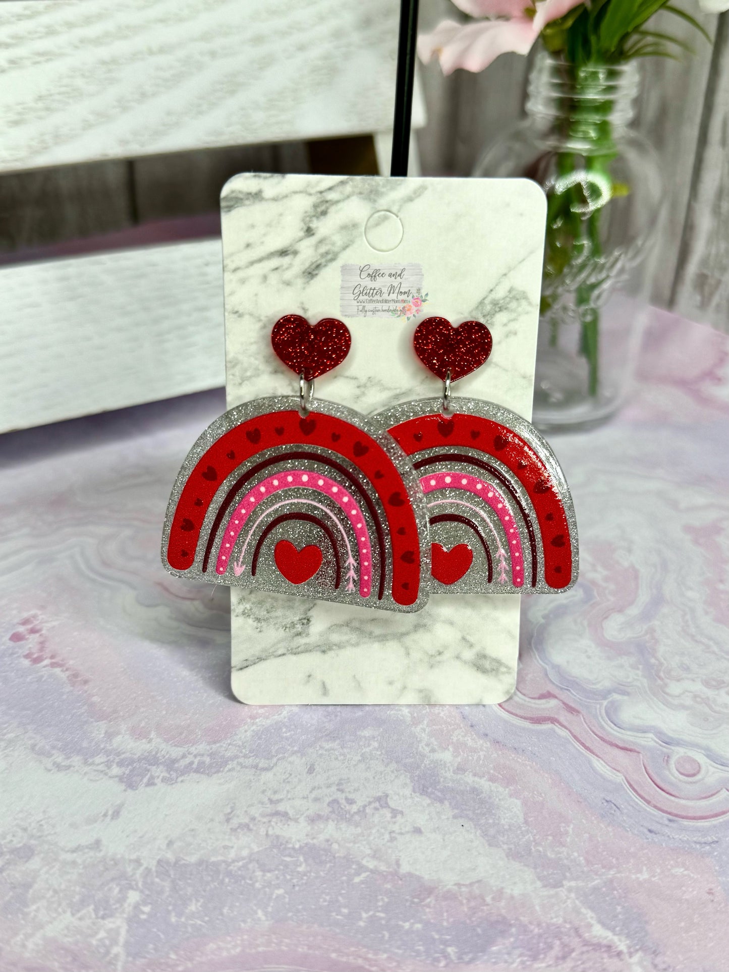 Silver Rainbow Acrylic Earrings