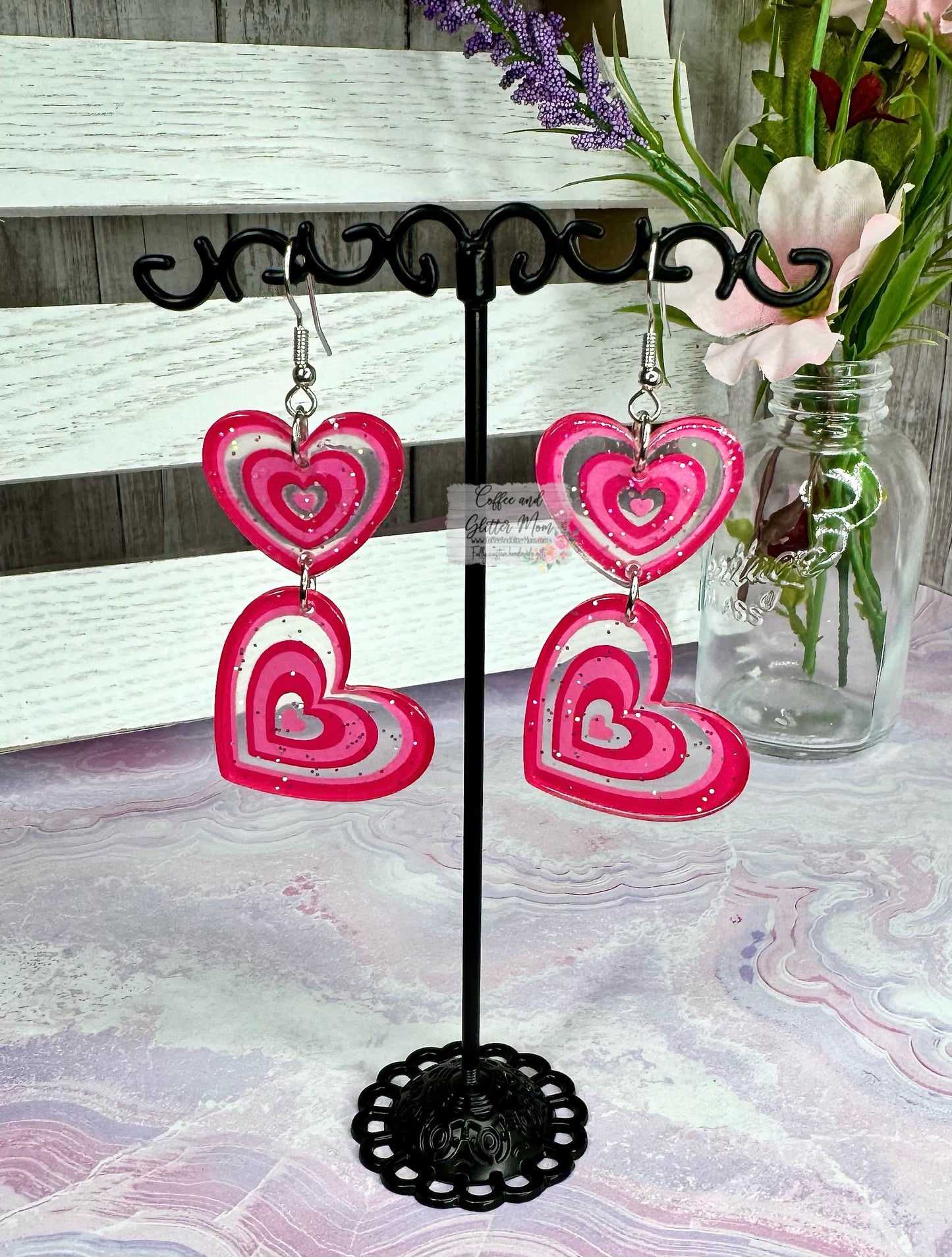 Double Hearts Acrylic Earrings