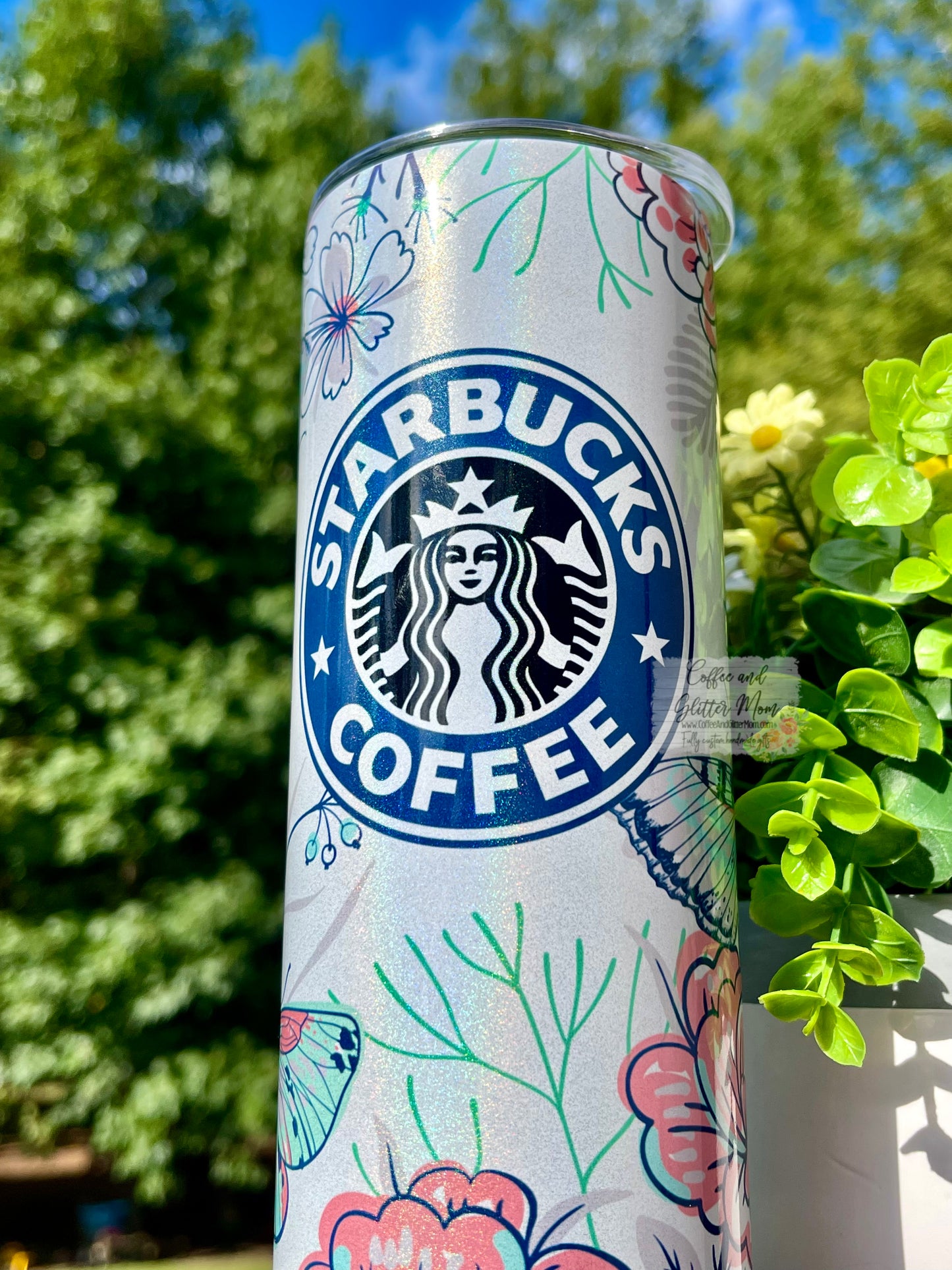 Starbucks Floral Butterfly 20oz White Rainbow Skinny Tumbler
