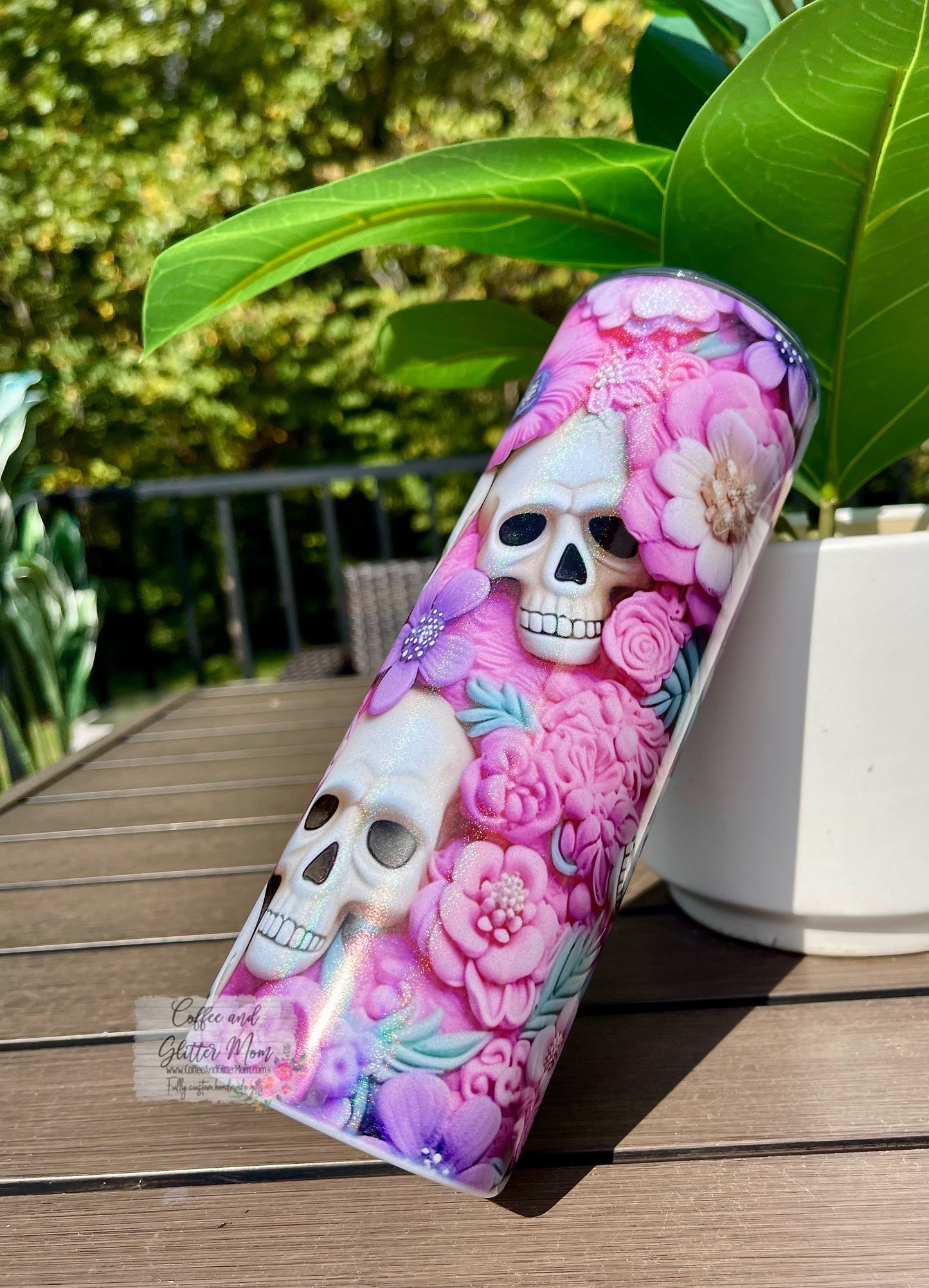 3D Flower Skull 20oz Tumbler