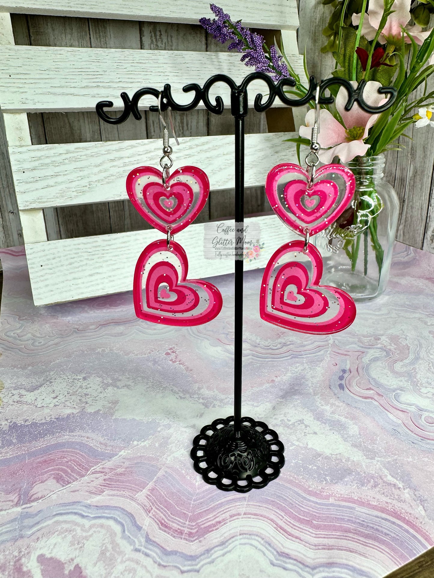 Double Hearts Acrylic Earrings