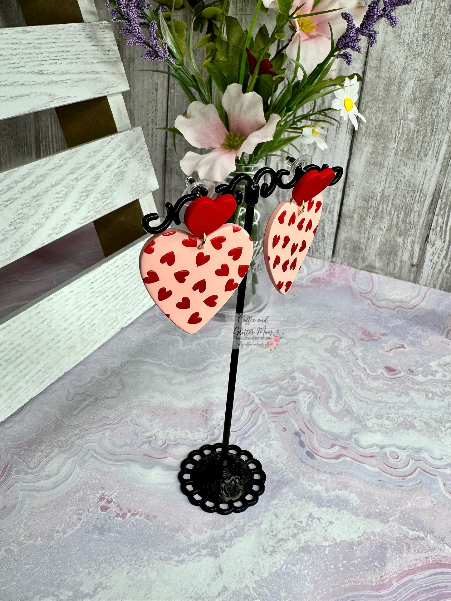 Hearts on Hearts Stud Clay Earrings