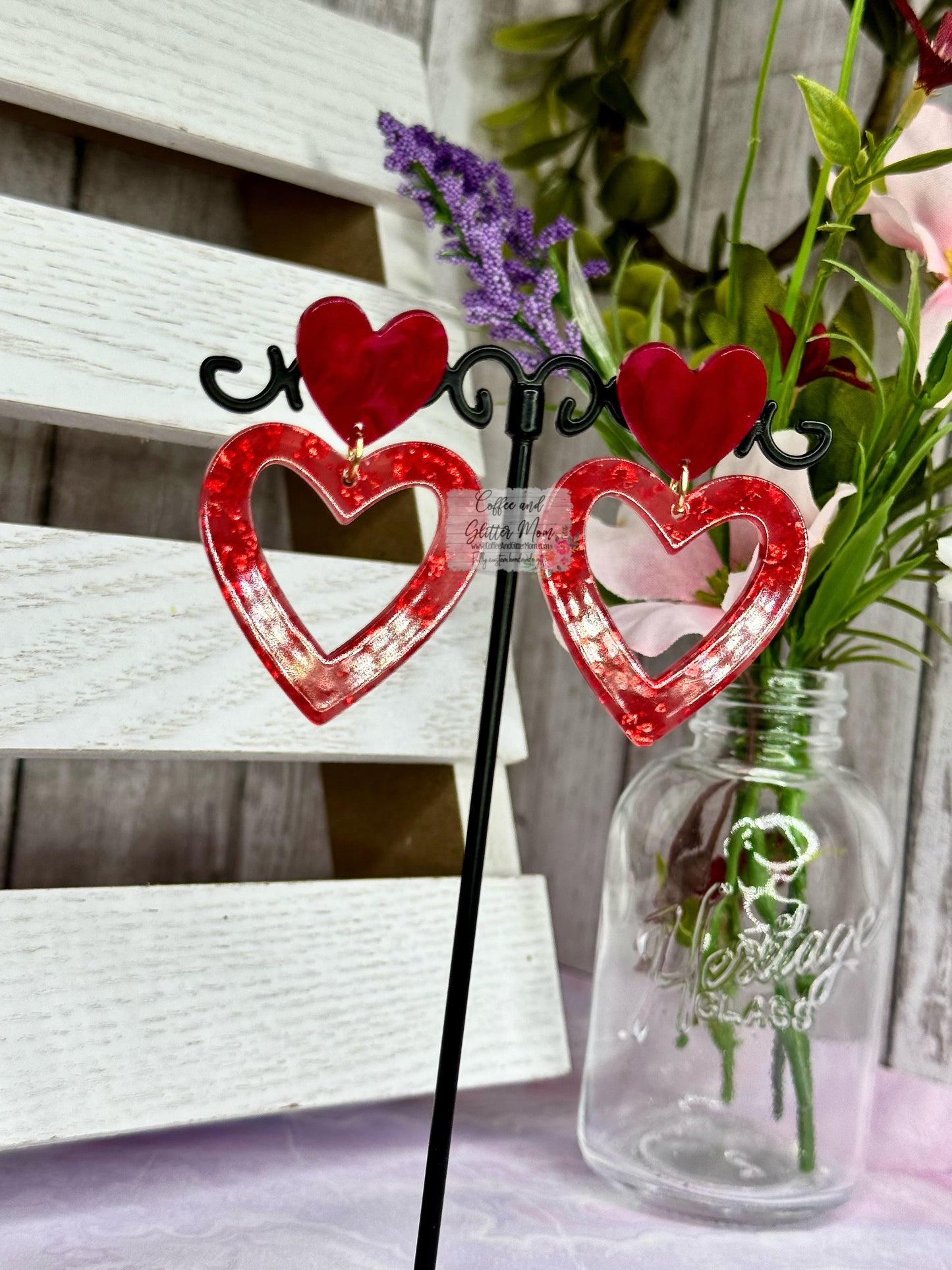 Red Foil Heart Acrylic Earrings