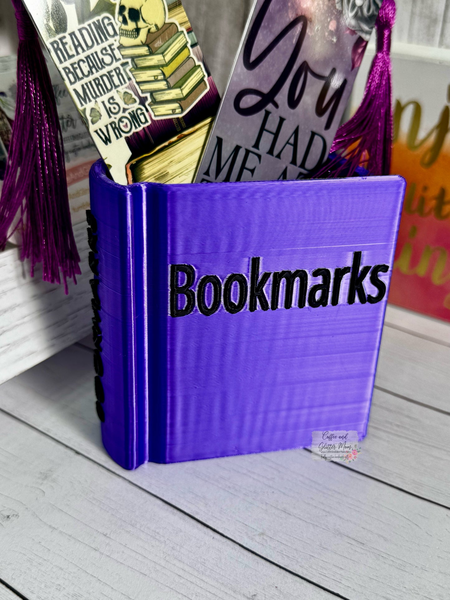 Purple Silk with Black Lettering Bookmark Holder