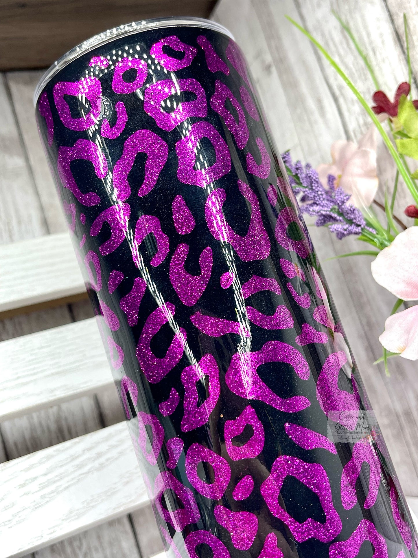 Black and Plum Purple Peek-A-Boo Animal Print 20oz Skinny Tumbler