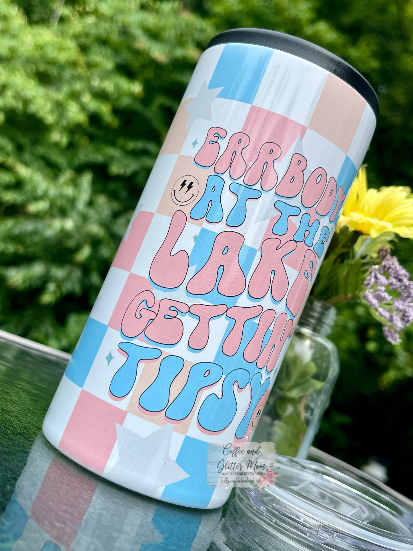 Everybody At The Lake Gettin' Tipsy Skinny Can Cooler Duo-Lid Tumbler