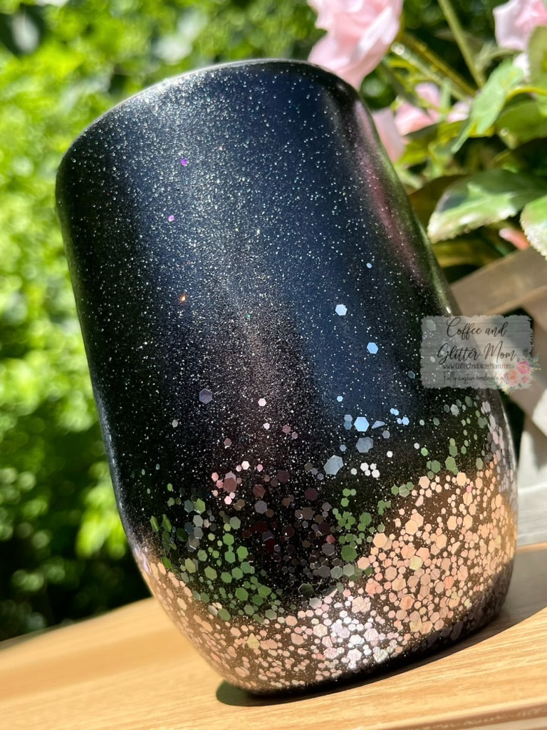 Black and GunmetalChunky 15oz Wine Tumbler with Lid and Straw