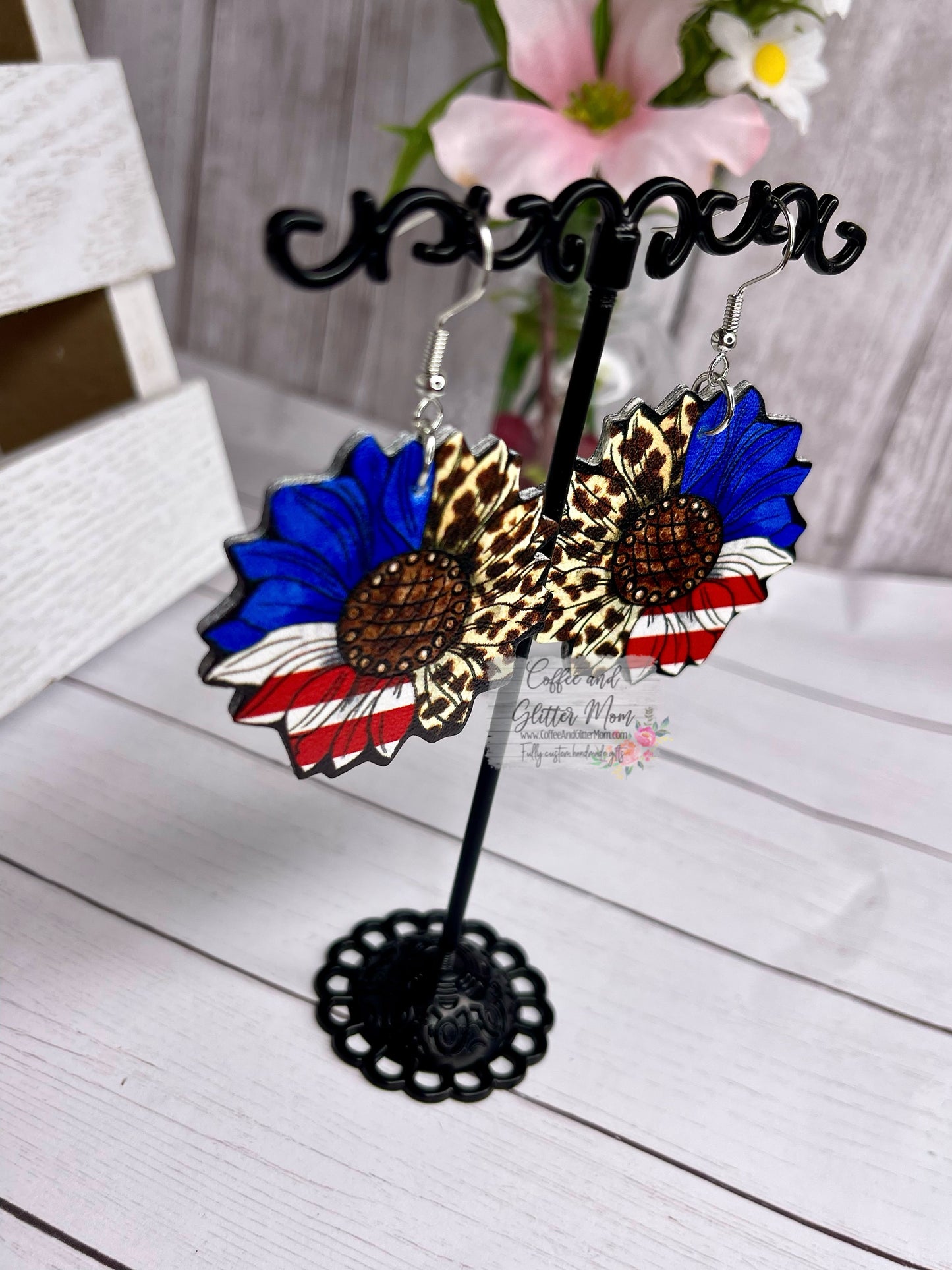 American Leopard Sunflower Leather Earrings