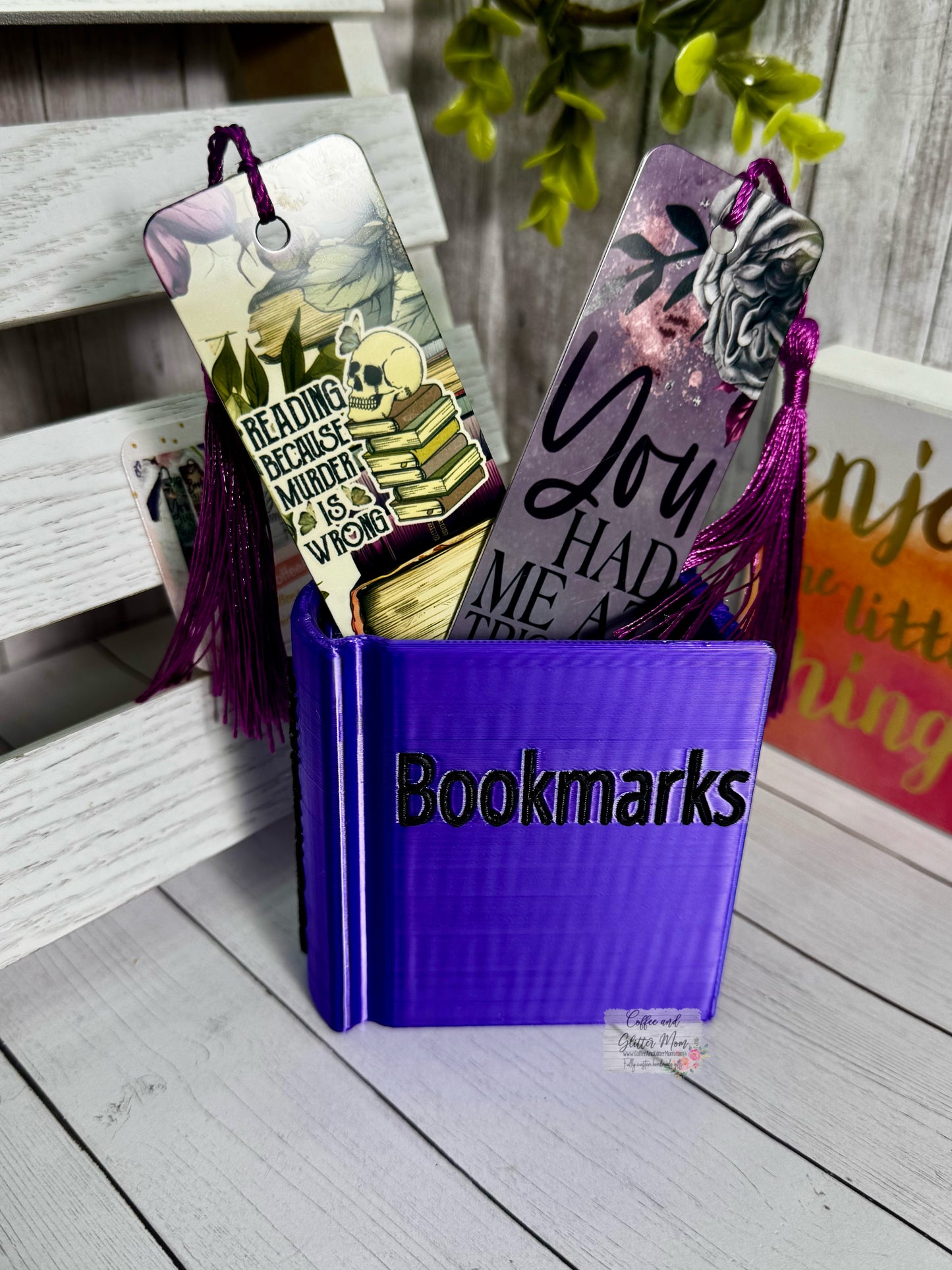 Purple Silk with Black Lettering Bookmark Holder
