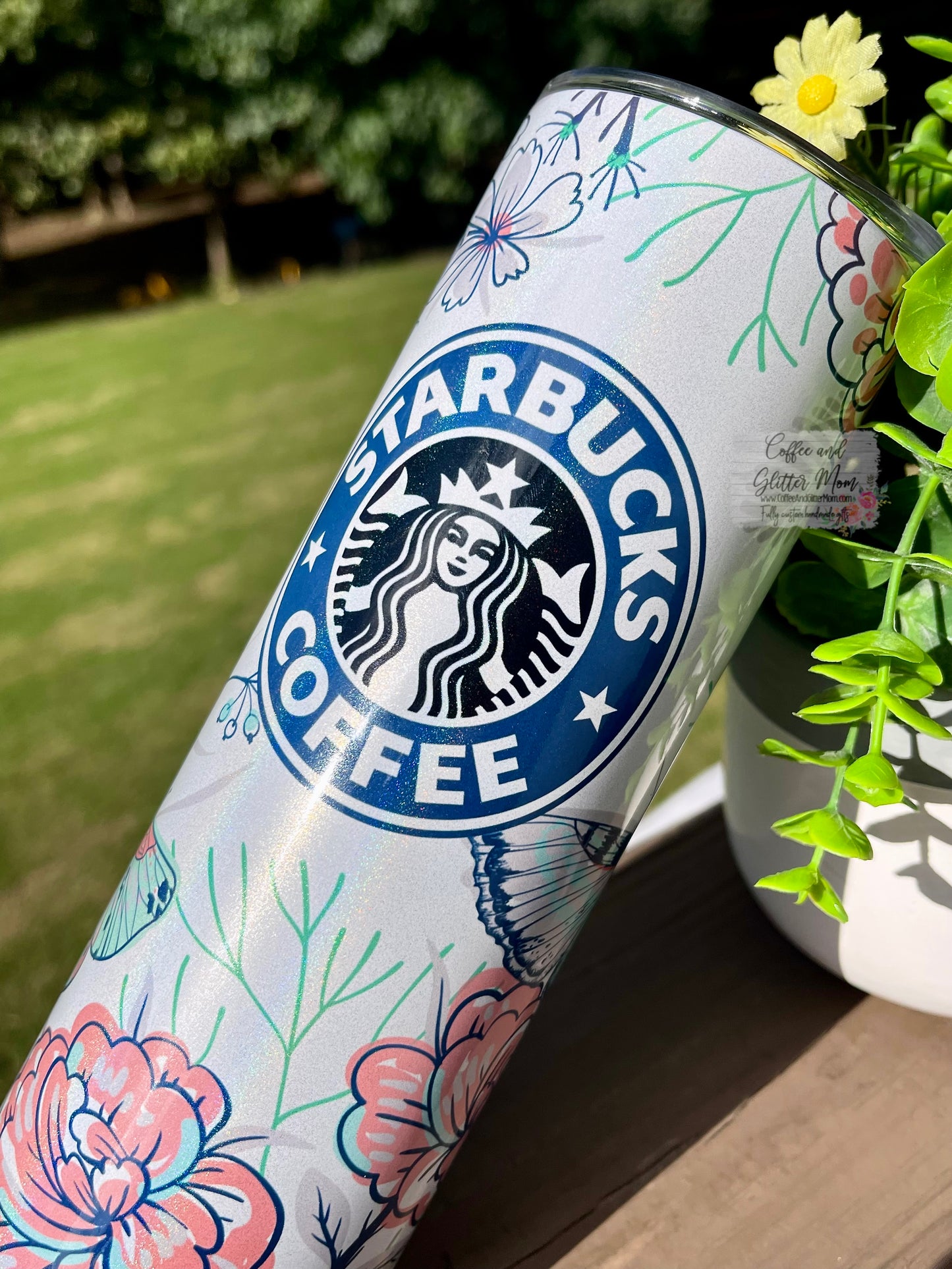 Starbucks Floral Butterfly 20oz White Rainbow Skinny Tumbler