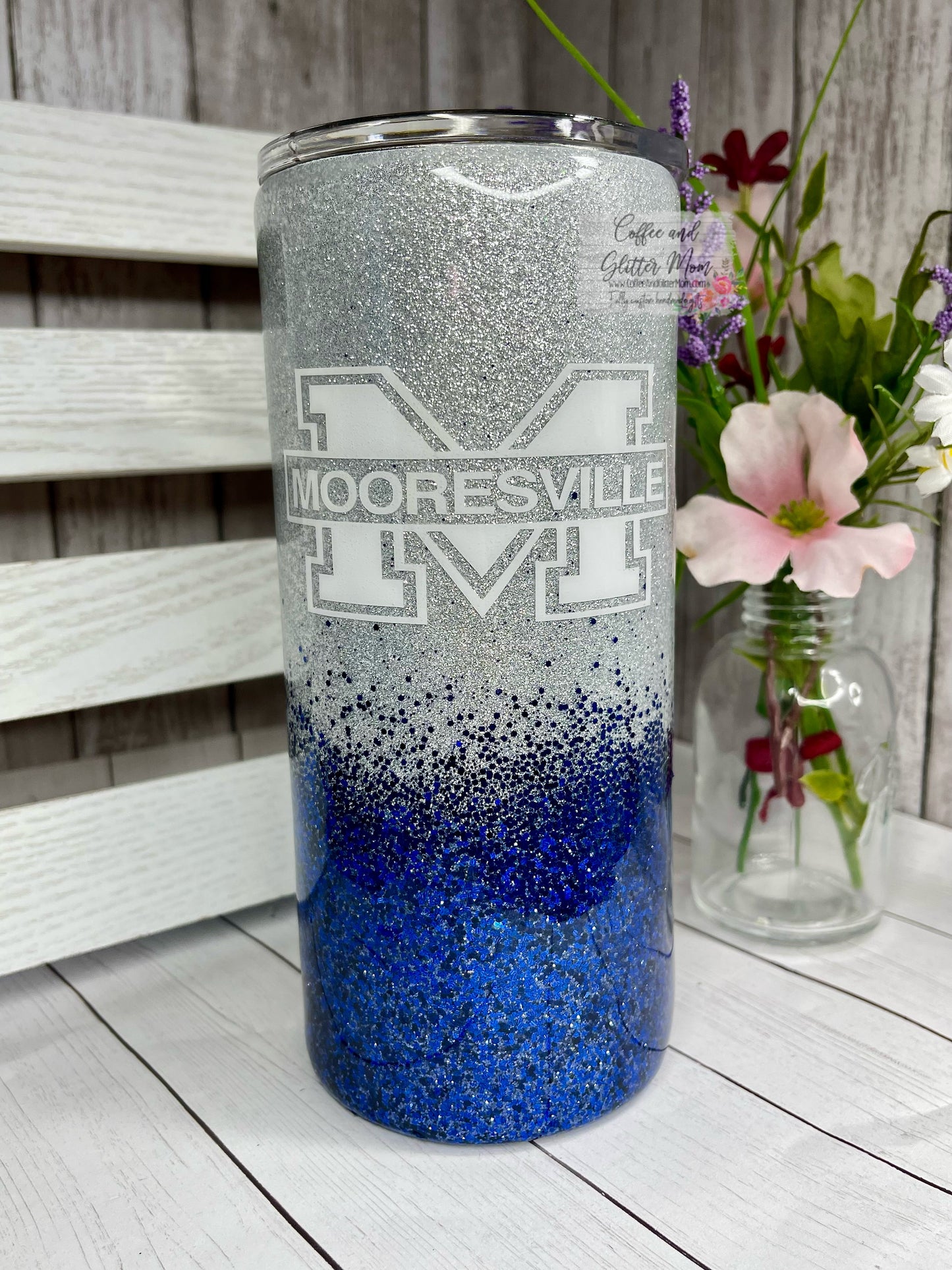Mooresville 15oz Silver Glitter Skinny Tumbler
