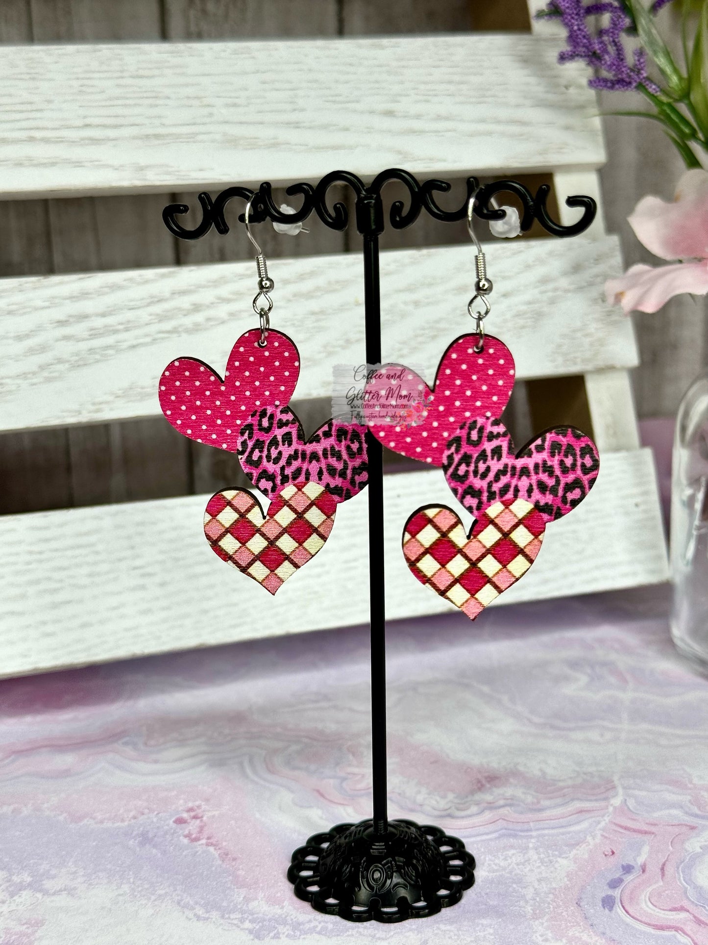 Wooden Heart Trifecta Earrings