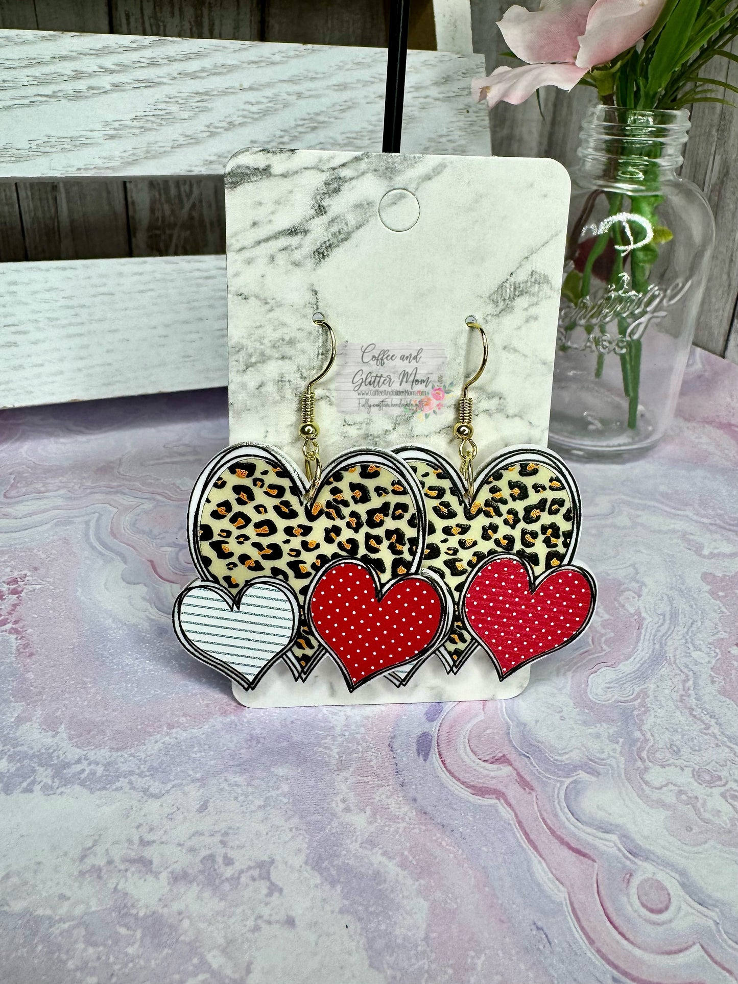 Leopard Paper Hearts Acrylic Earrings