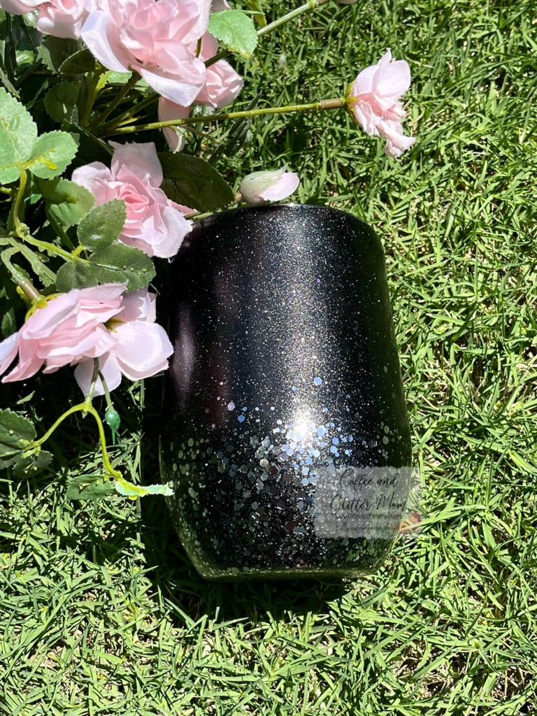 Black and GunmetalChunky 15oz Wine Tumbler with Lid and Straw