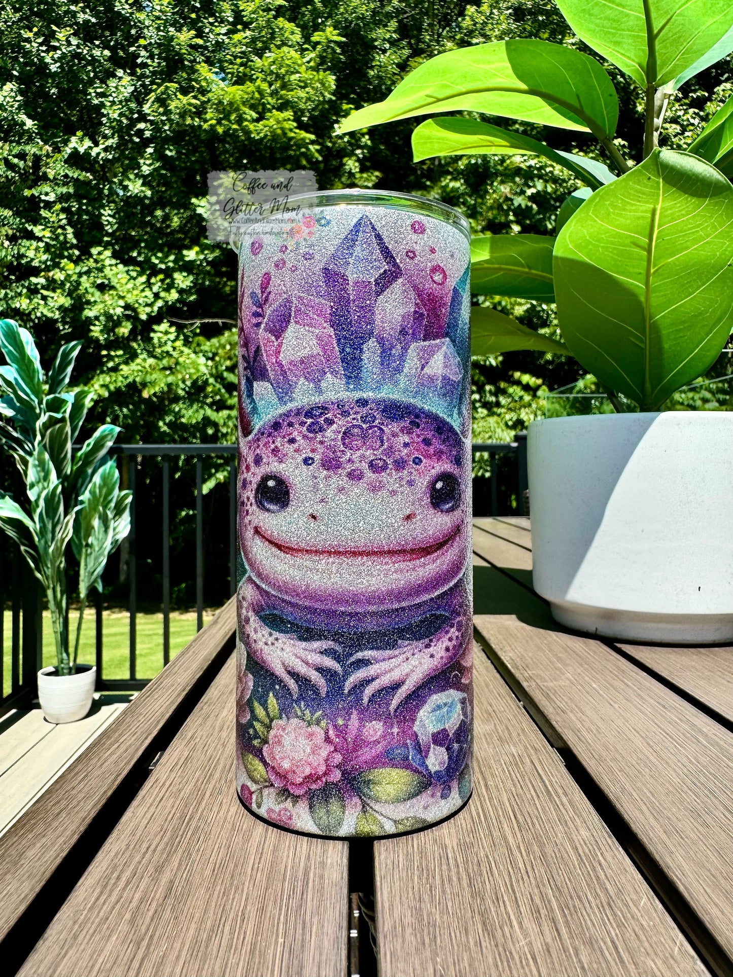 Axolotl 15oz Silver Glitter Skinny Tumbler