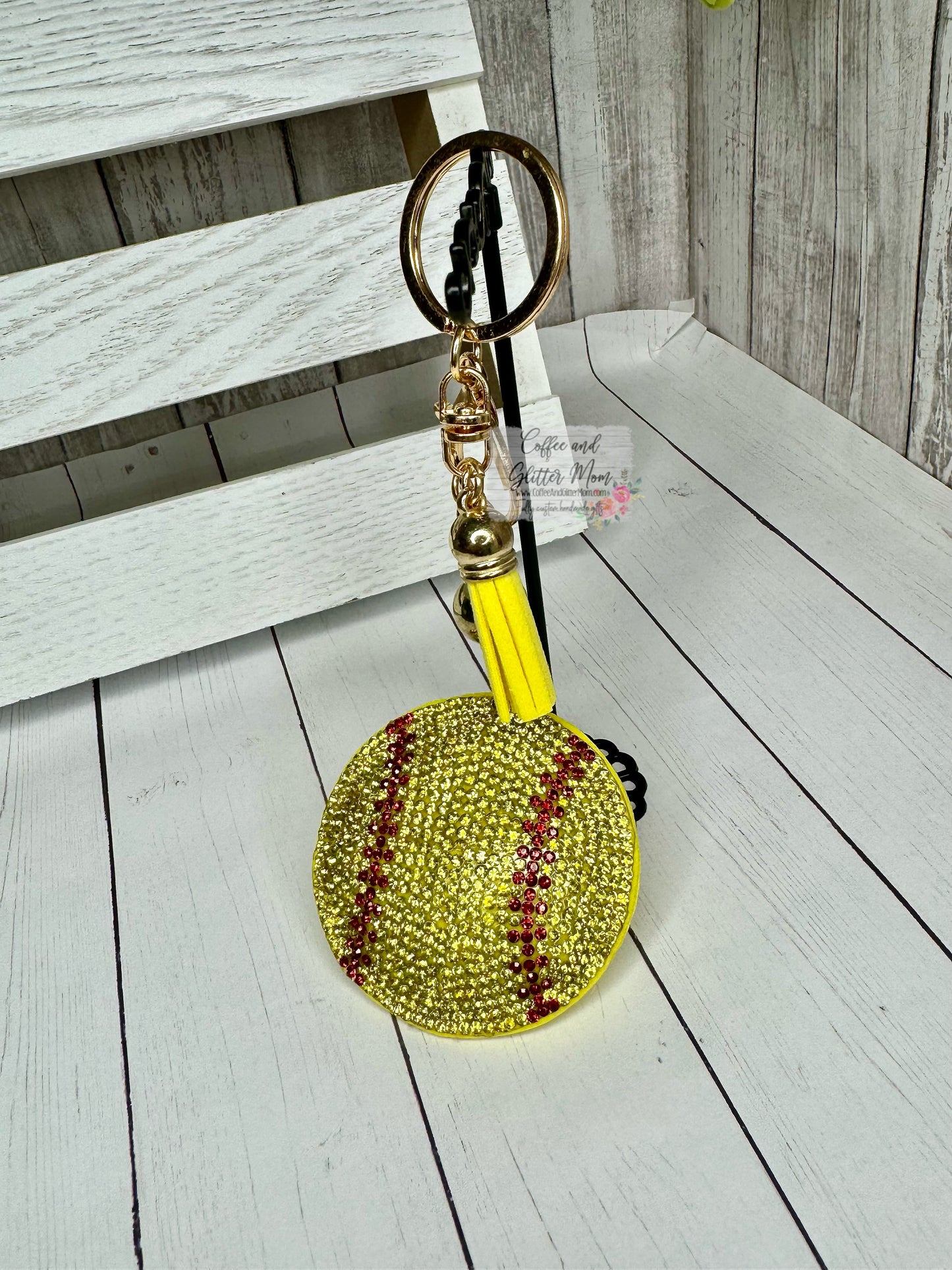 Rhinestone Softball Keychain