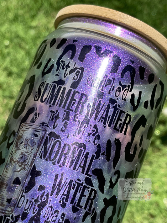 Summer Water Animal Print 16oz Iridescent Glass Can