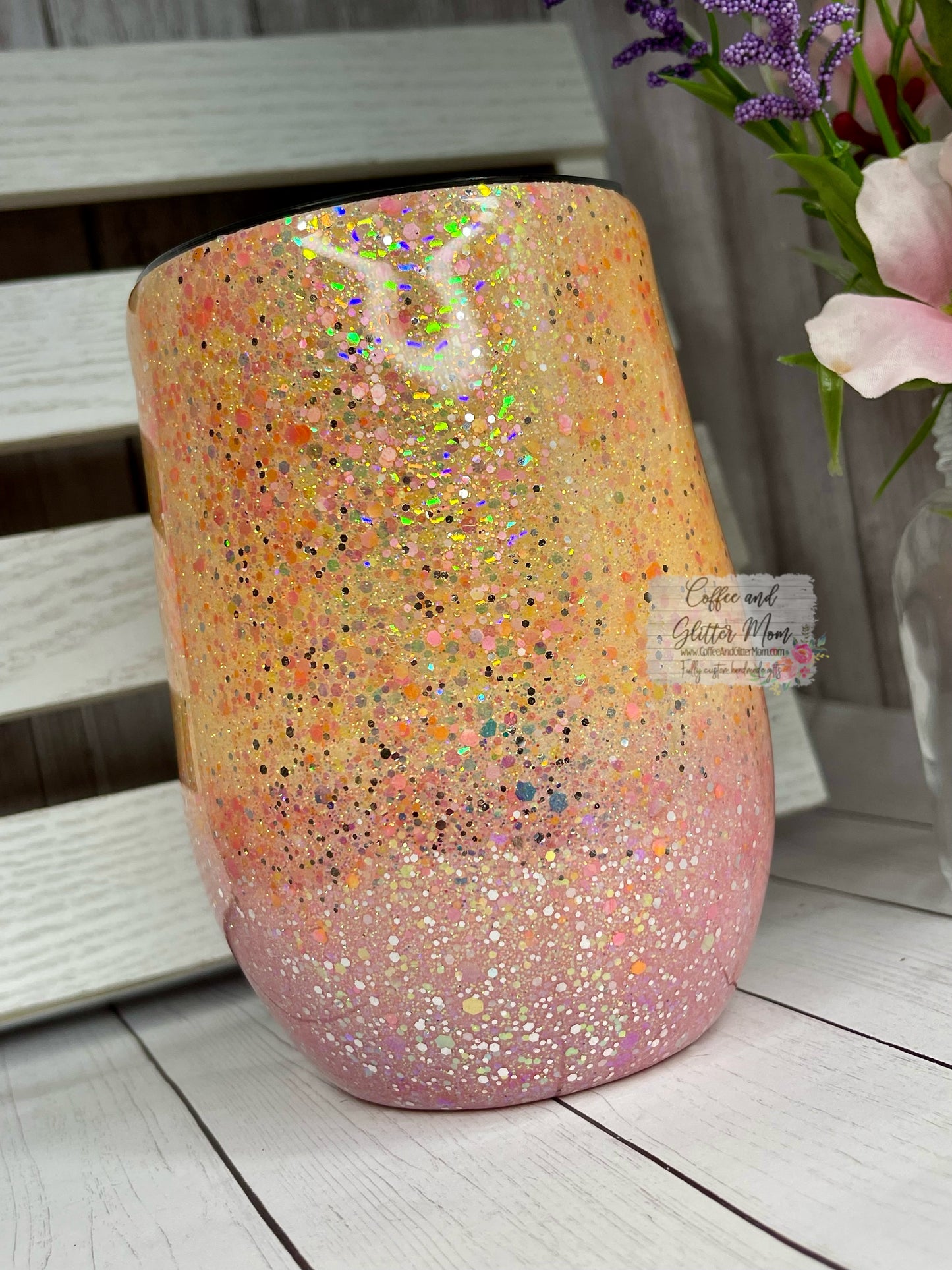 Summer Sunset Customizable 15oz Wine Tumbler with Lid and Straw