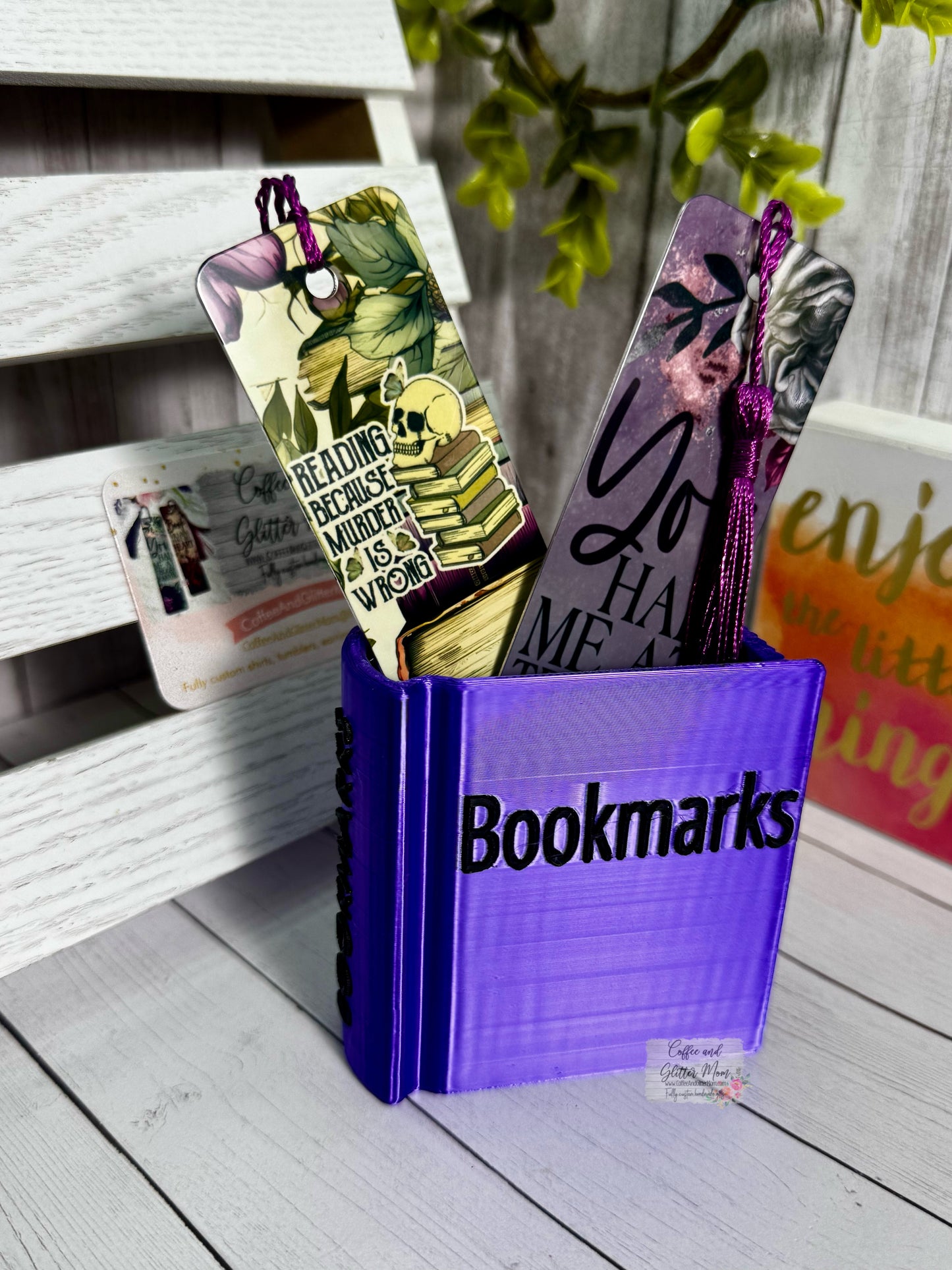 Purple Silk with Black Lettering Bookmark Holder