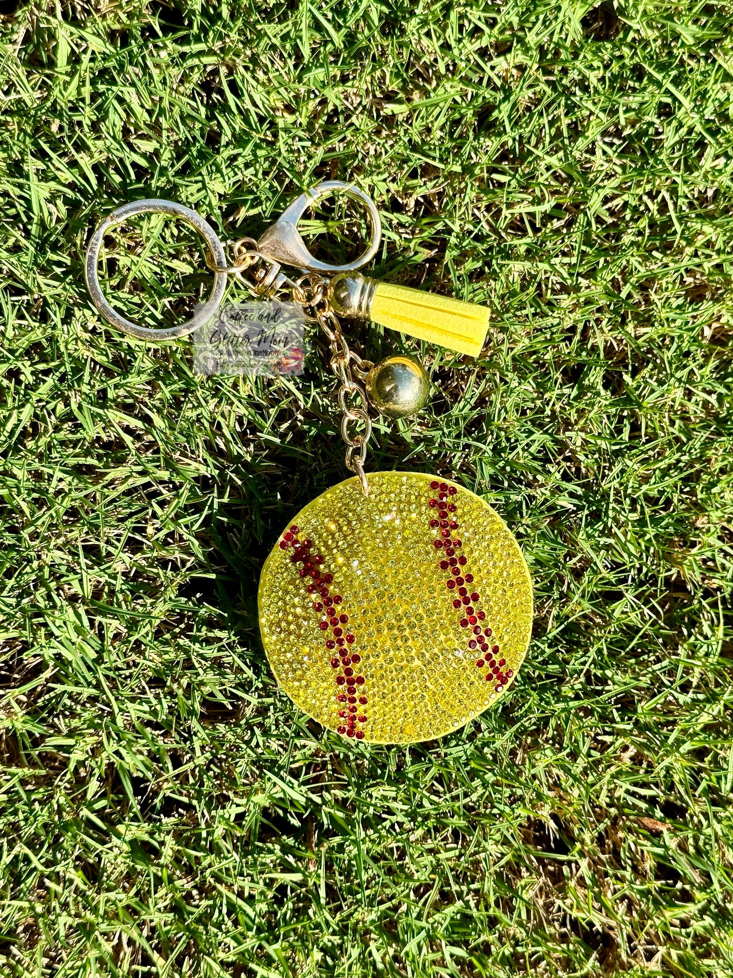 Rhinestone Softball Keychain