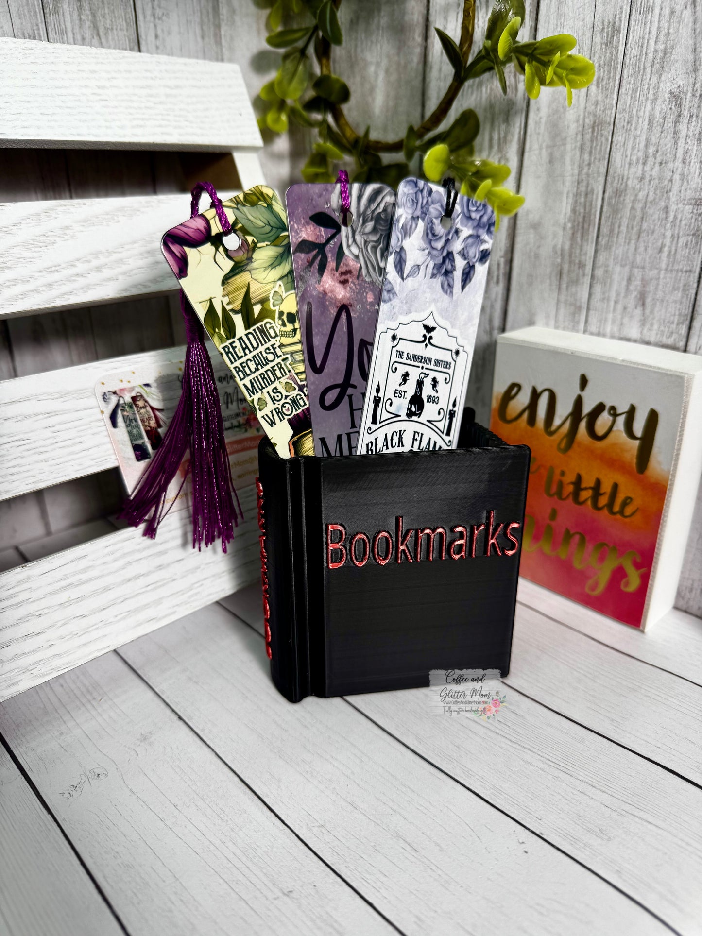 Black with Red Lettering Bookmark Holder