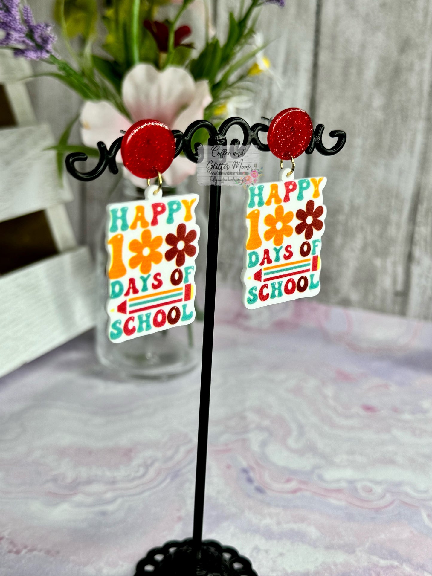 Happy 100 Days of School Acrylic Earrings