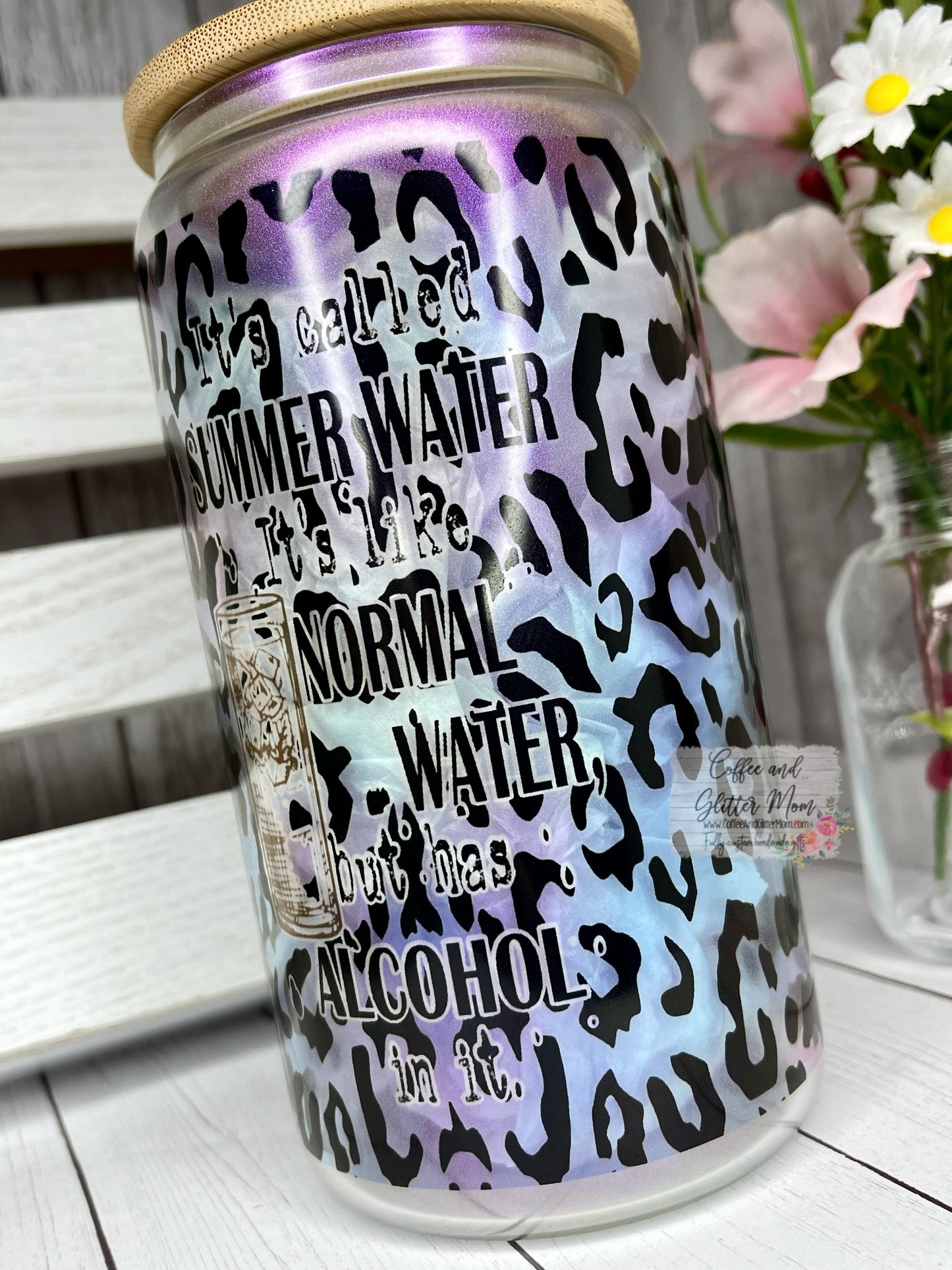 Summer Water Animal Print 16oz Iridescent Glass Can