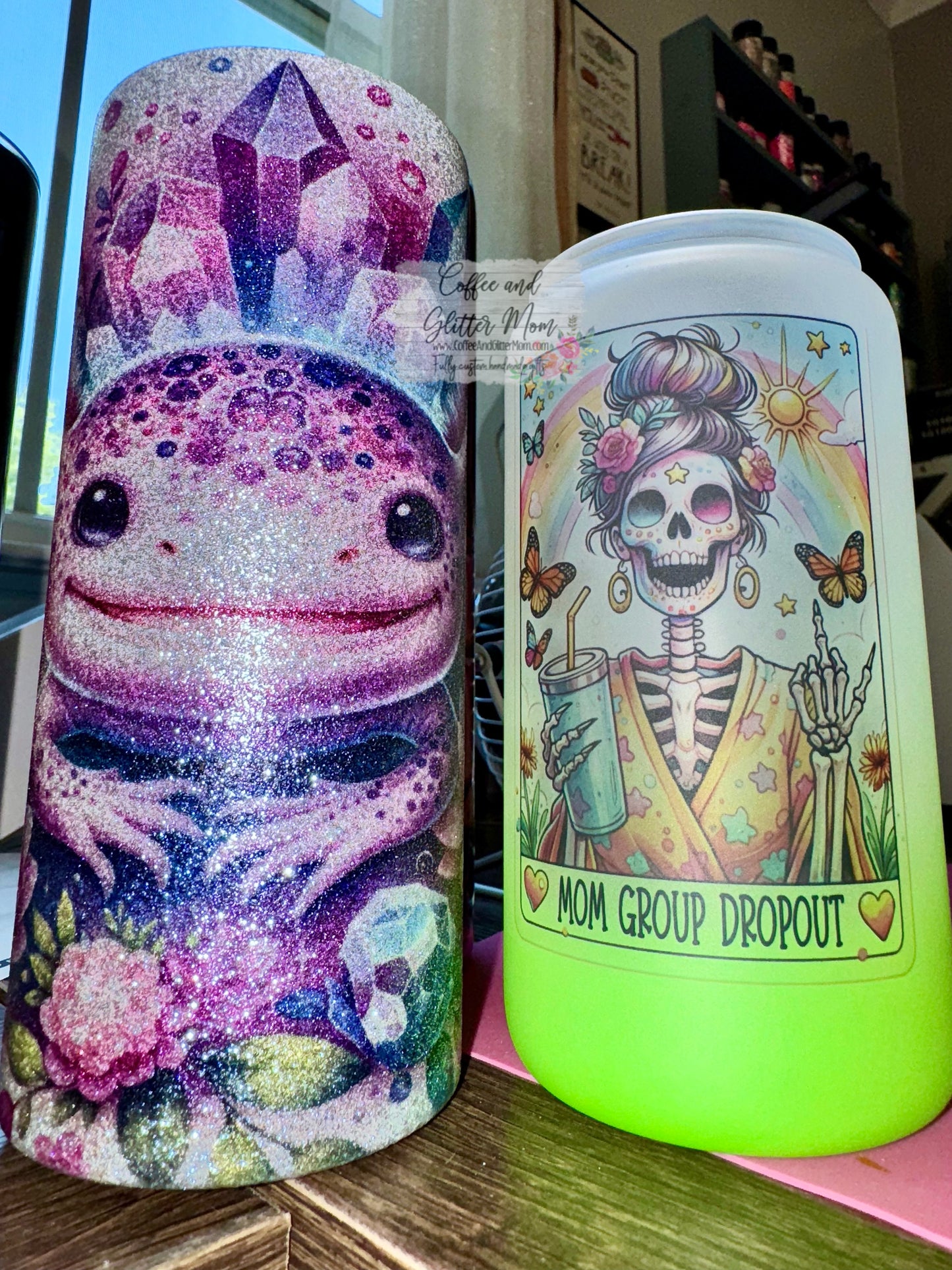 Axolotl 15oz Silver Glitter Skinny Tumbler