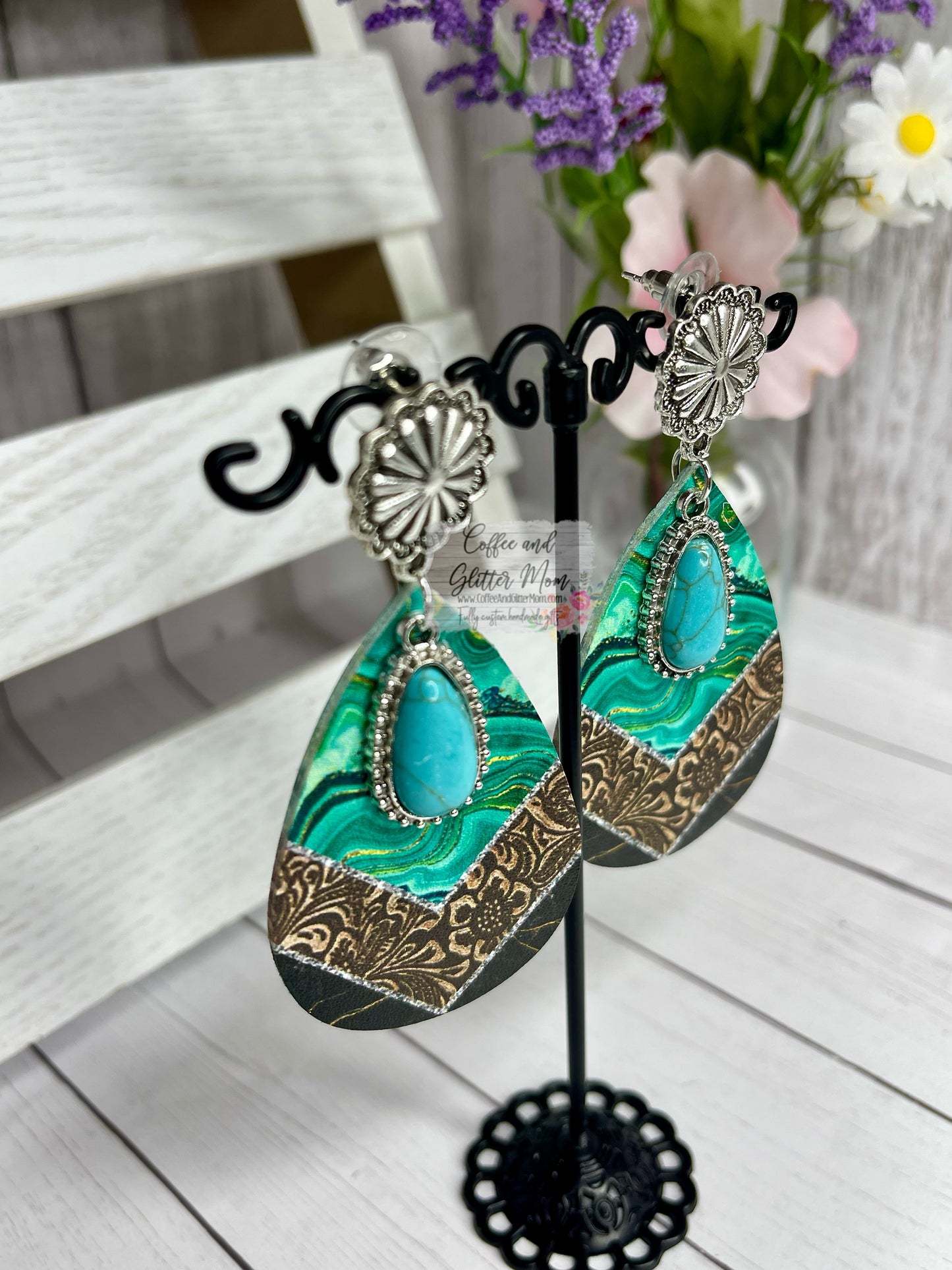 Turquoise Leather Teardrop Earrings