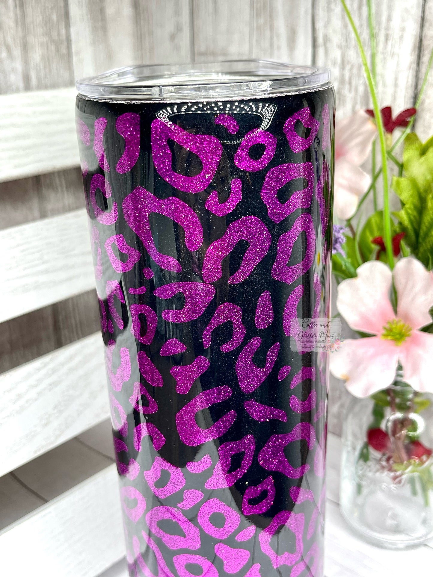 Black and Plum Purple Peek-A-Boo Animal Print 20oz Skinny Tumbler