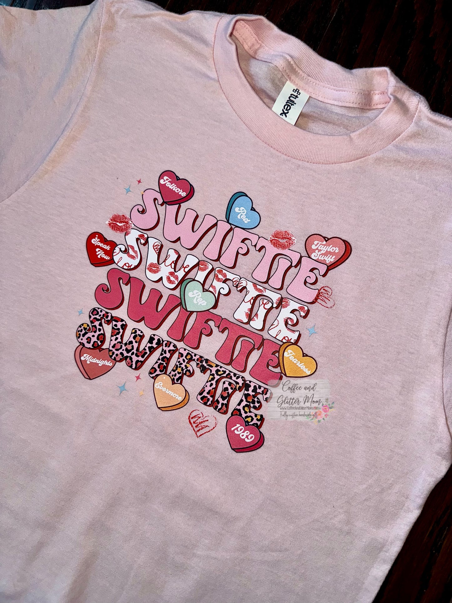 Swiftie Candy Hearts Light Pink Youth Medium Tee