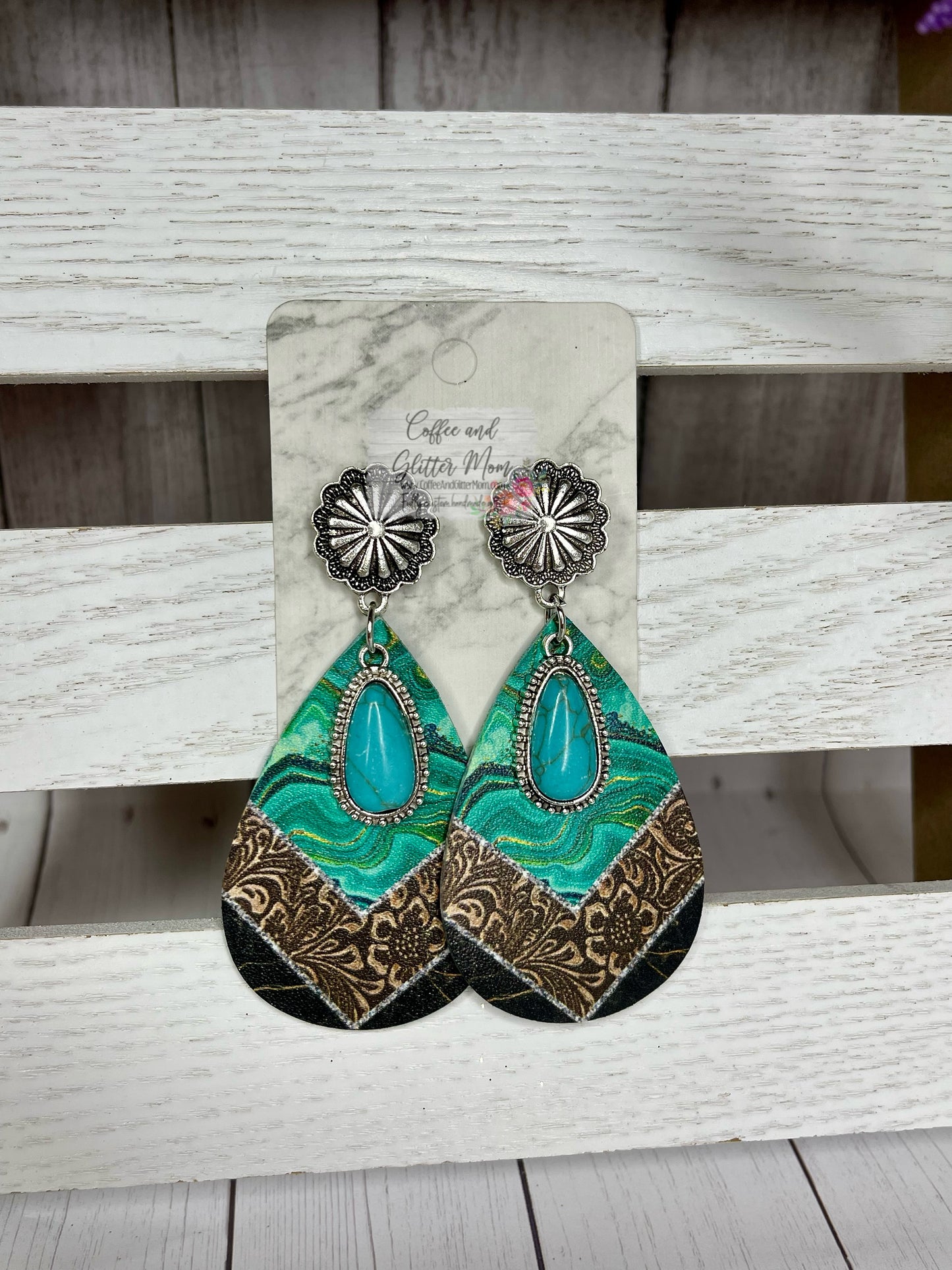 Turquoise Leather Teardrop Earrings