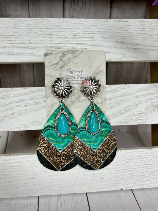 Turquoise Leather Teardrop Earrings