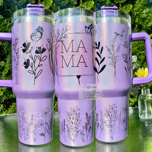 Mama Purple 40oz Stan Dupe Holographic Travel Tumbler