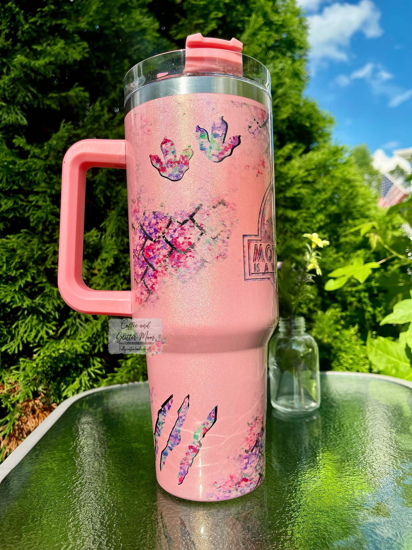 Mamasaurus Pink 40oz Stan Dupe Holographic Travel Tumbler