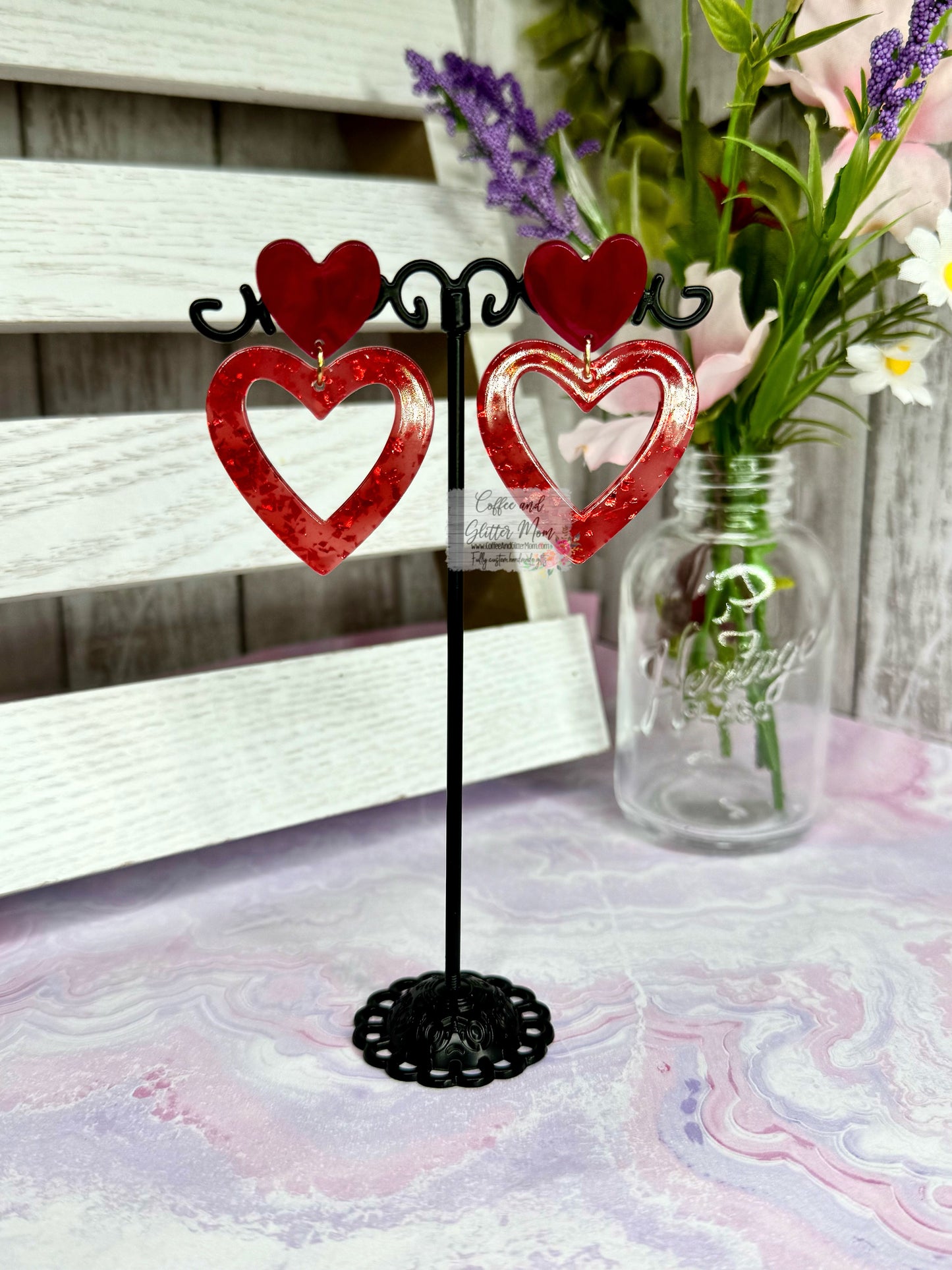 Red Foil Heart Acrylic Earrings