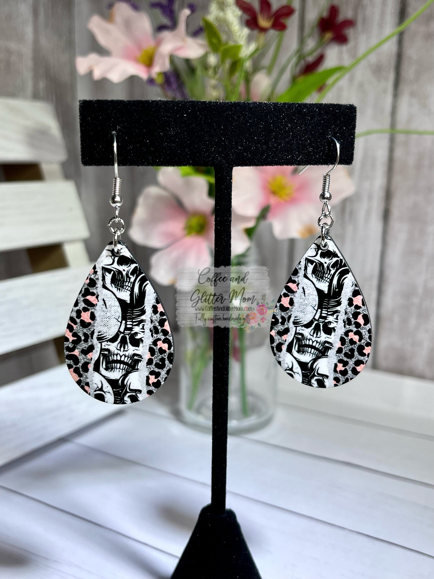 Skull and Animal Print Teardrop Earrings RTS