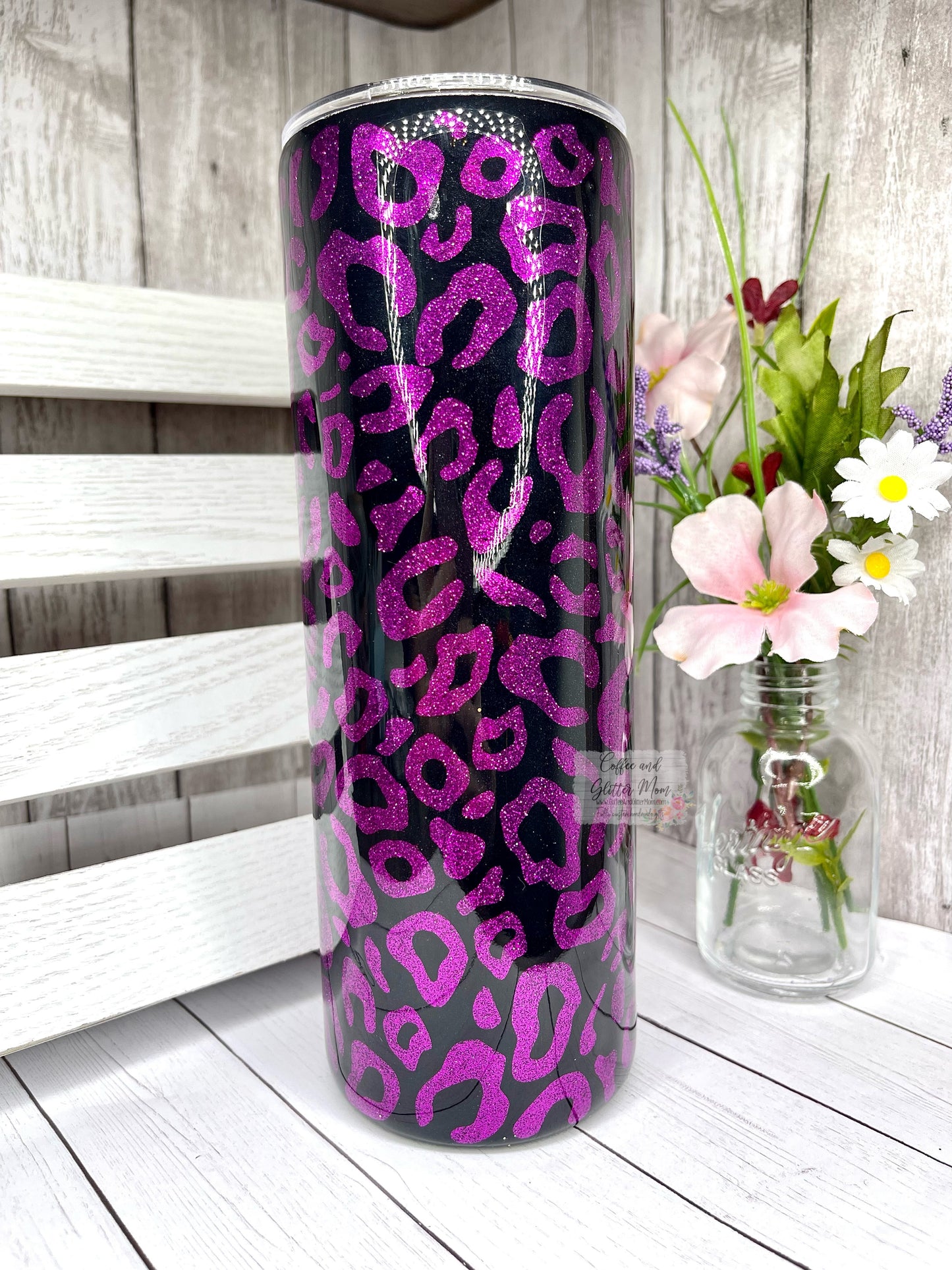 Black and Plum Purple Peek-A-Boo Animal Print 20oz Skinny Tumbler