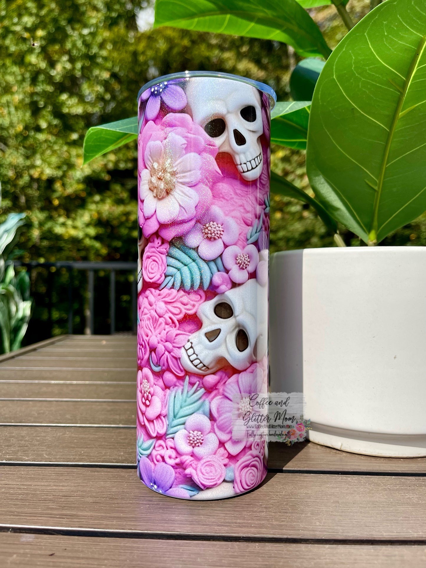 3D Flower Skull 20oz Tumbler