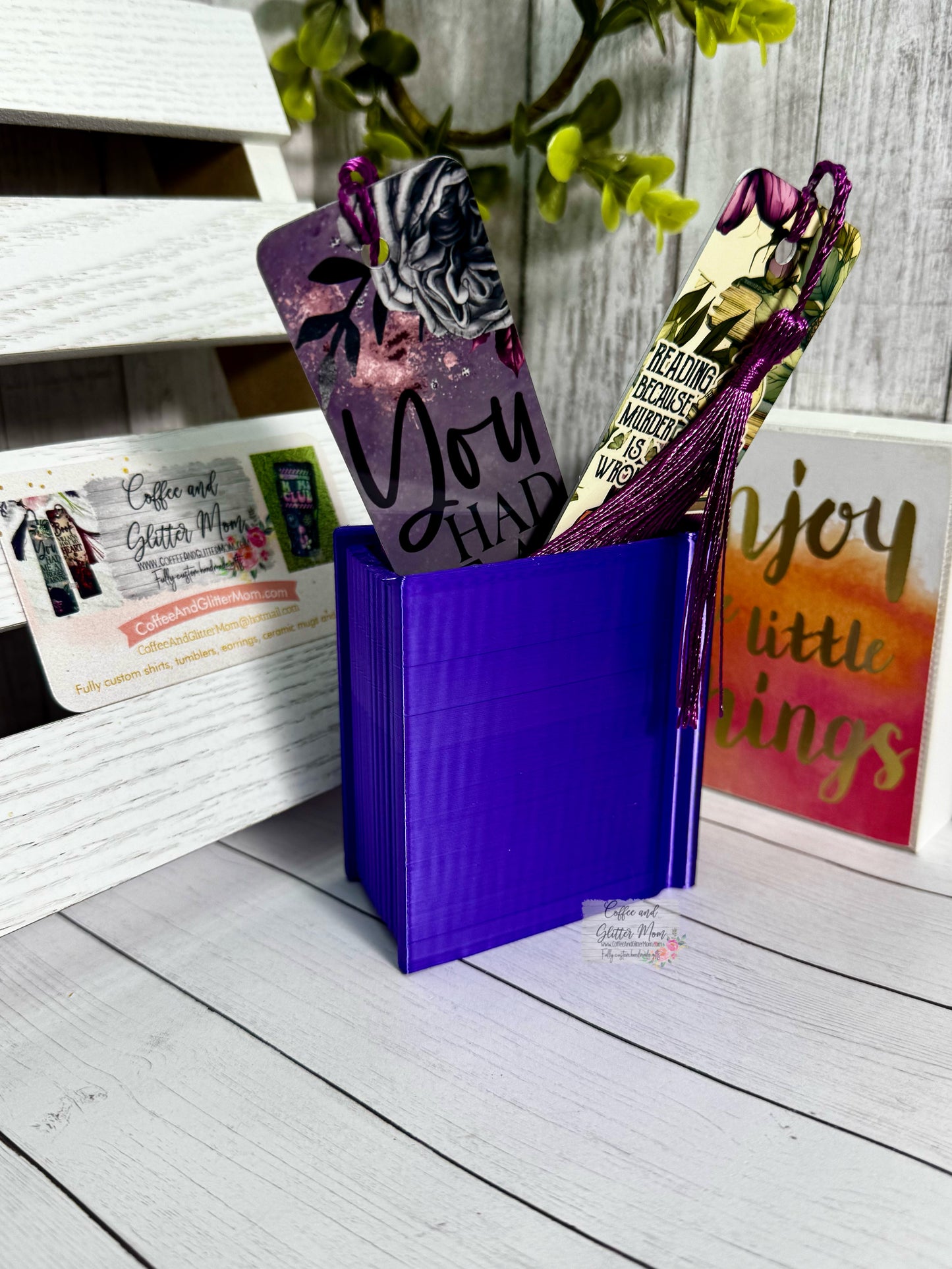 Purple Silk with Black Lettering Bookmark Holder