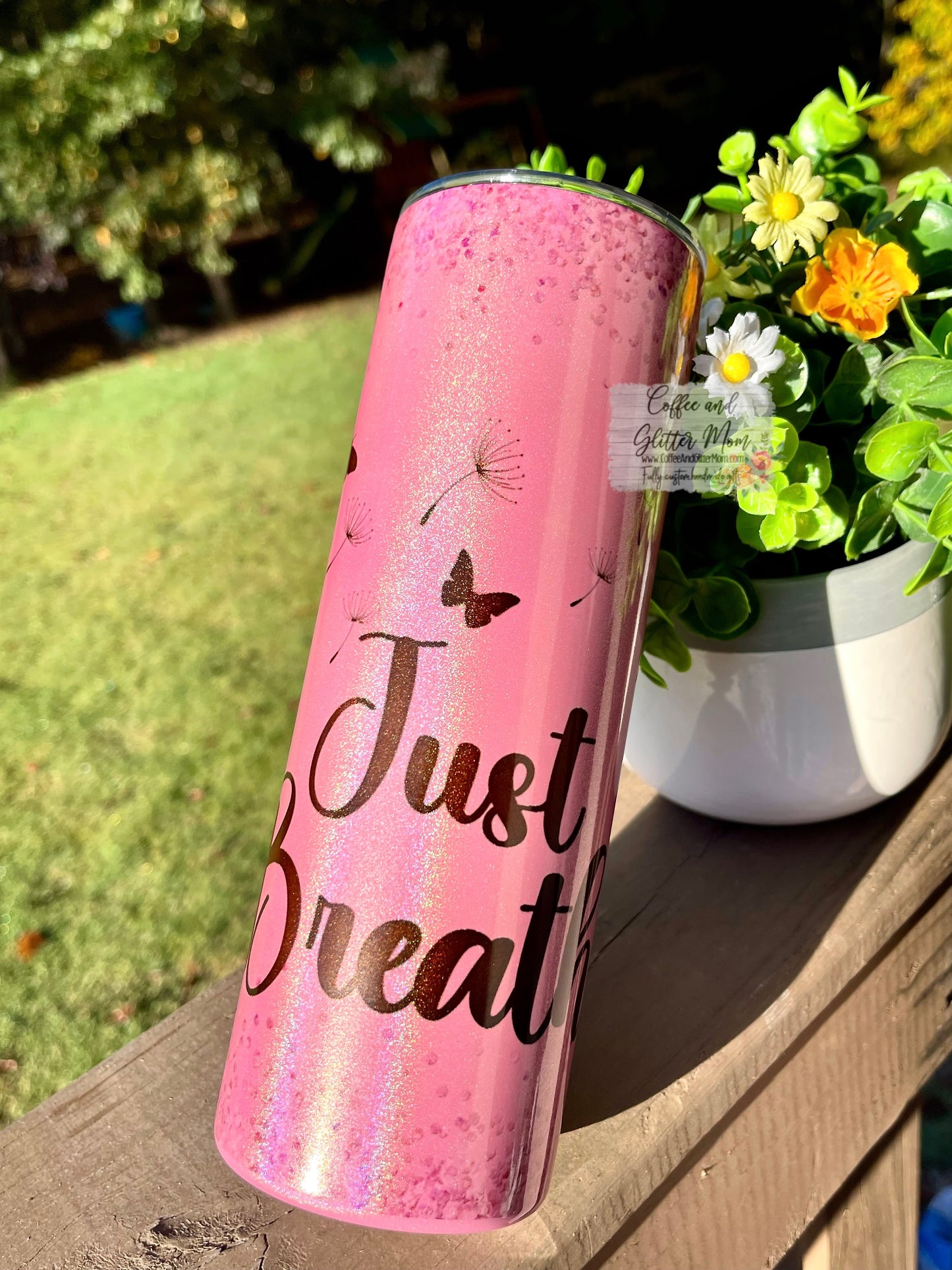Just Breathe 20oz Holographic Pink Skinny Tumbler
